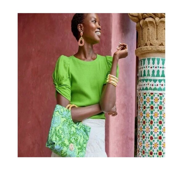 Lilly Pulitzer Bamboo Bag Purse Green Cool Mint Catching Rays NEW - Picture 2 of 4